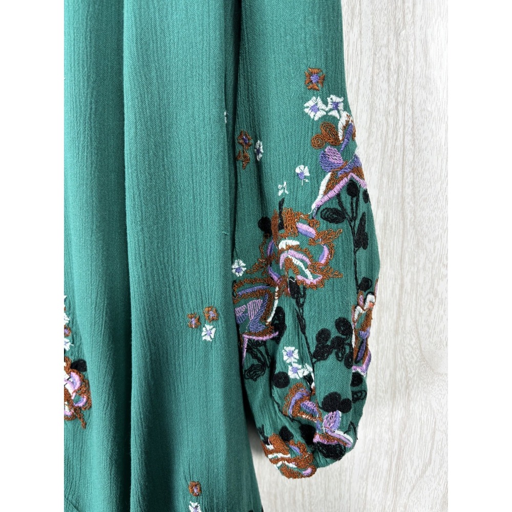Free People Oxford Mini Dress Womens L Green Embroidered Open Back Boho - Picture 7 of 8